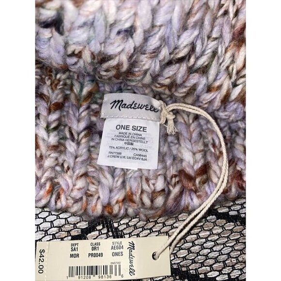 Madewell Chunky Pom-Pom Beanie. fall tones orange, brown, cream. warm. one size - Picture 7 of 7